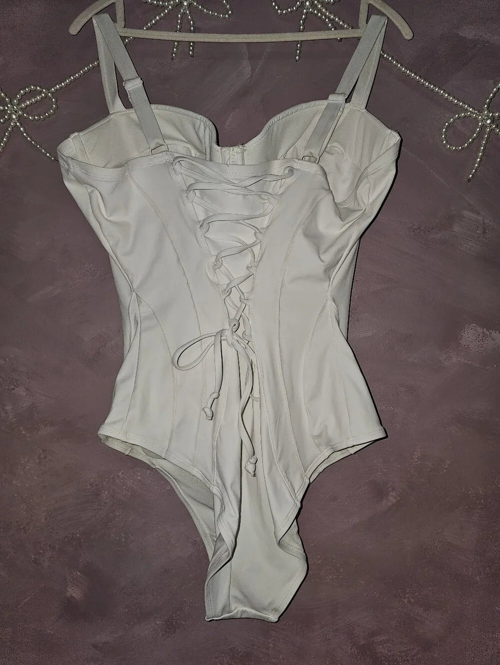TA3 Corset Shapewear One Piece Swim Suit White F/G Cup R/L Torso 2XL